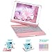 iPad Keyboard Case Dingrich 360 Degree Rotating Full Angle Smart Keyboard Case 7 Color Backlight Auto Sleep Wake up Function iPad Air/iPad Air 2/iPad Pro 9.7/iPad 9.7 5th Gen (Rose Gold)