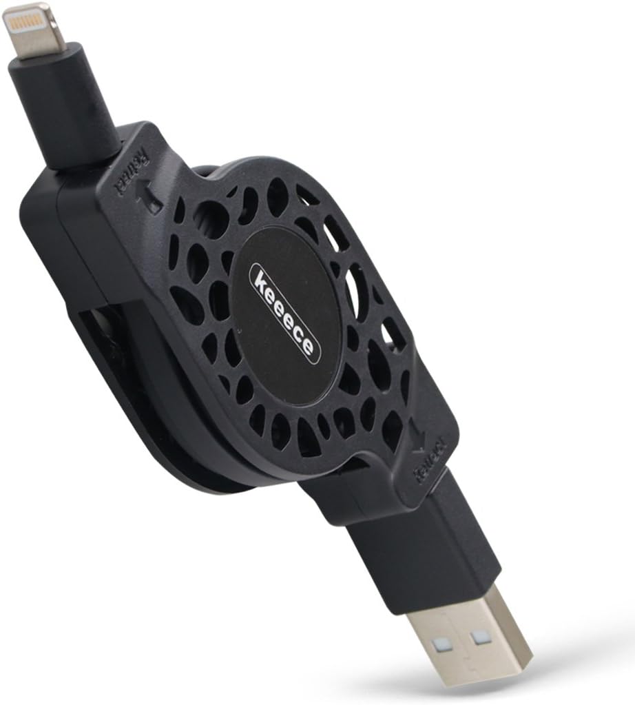 3R Retractable Lightning Cable 3Ft(1M) MFi Certified, Charging and Sync Works with iPhone iPad iPod - Black