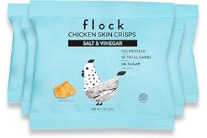 Flock Keto Chicken Skin Chips | Salt and Vinegar Flavor Flavor | Low Carb, High Protein, Sugar Free, Gluten Free Fried Chicken Skins for People | (1oz) 8-Pack Crispy Flock Chips