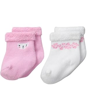 Baby-Girls Terry Socks, Flowers, -6 Months (Pack of 2)