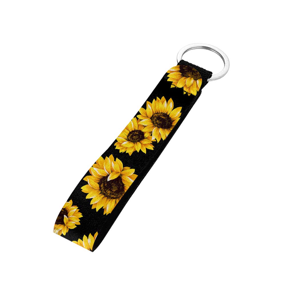 Pizding Yellow Sunflower Design Wristlet Keychain, Women/Girls/Ladies Strap Key Chain Lanyard Wristlet Stylish Keys Lanyard for Chapstick Keychain Holder