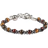 Casvia Tigers Eye Chakra Mens Bracelet Paired with Hematite and a Stainless Steel Adjustable Chain A Protective Bracelet and Ideal Mens Jewelry Perfect for Yourself Your Father and Your Friends