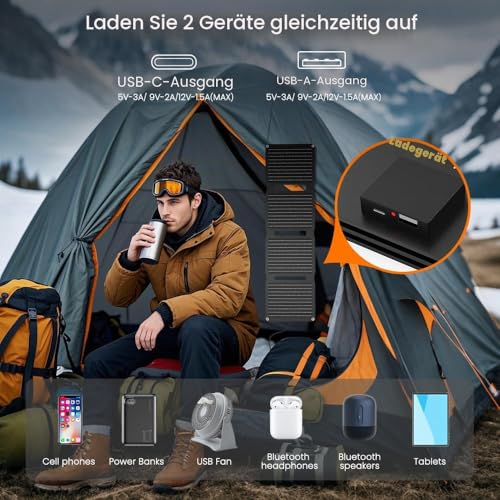 FlexSolar Portable Foldable Solar Panel with 30W QC3.0 18W USB-A USB-C Waterproof IP67 Fast Charging for Mobile Phones, Tablets, Power Bank, Camera, Flashlight for Camping and Hiking