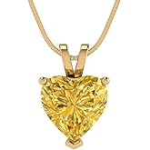 Clara Pucci 14K Yellow Gold Plated Solitaire 16" Box-Chain Necklace - Sterling Silver 2ct Heart Cut Citrine Pendant