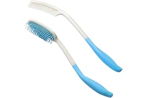 Kesywale Long Reach Handled Comb and Hair Brush Set for Elderly and Hand-Disabled People, Not Need to Lift Hand (Blue)