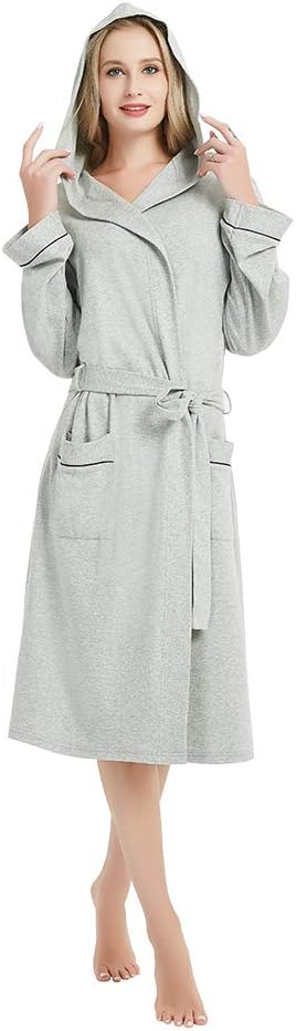 Womens Cotton Robe, Soft Kimono Spa Knit Bathrobe Lightweight Long