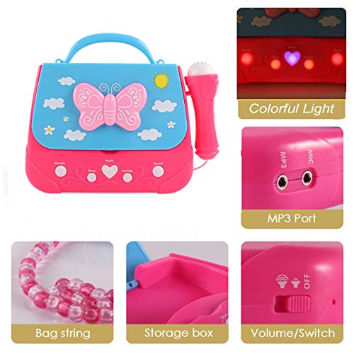 ROFAKU Kids Karaoke Machine, Girls Karaoke Machine Toys Music Player with Microphone and Lights, Battery Operated Portable Singing Machine with Adorable Sing-Along Boom Box for Girls