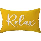 ULOVE LOVE YOURSELF Relax Lumbar Throw Pillow Case 12×20 Inch Housewarming Gifts Farmhouse Yellow Decorative Rectangular/Waist Cushion Cover for Sofa Beach Porch Bench Decor (12"×20", Yellow)