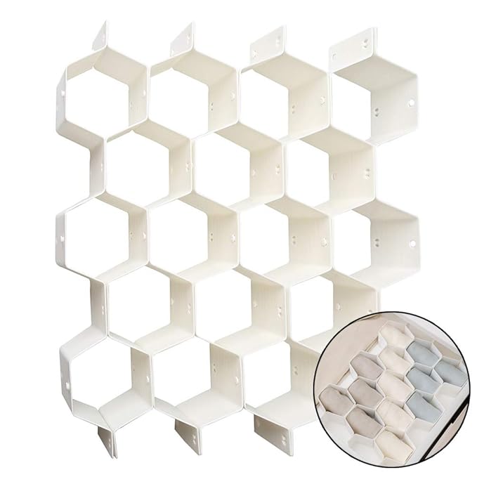 nuosen - 8 separadores de cajón organizadores de Paneles de Abeja de plástico para Armario, Cajas de Almacenamiento para Ropa Interior, Calcetines, Sujetadores, Corbatas, Bufandas y Maquillaje