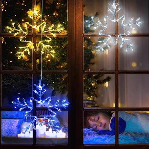 PIXFAIRY 3 Pcs Christmas Window Decorations, Battery Powered Christmas