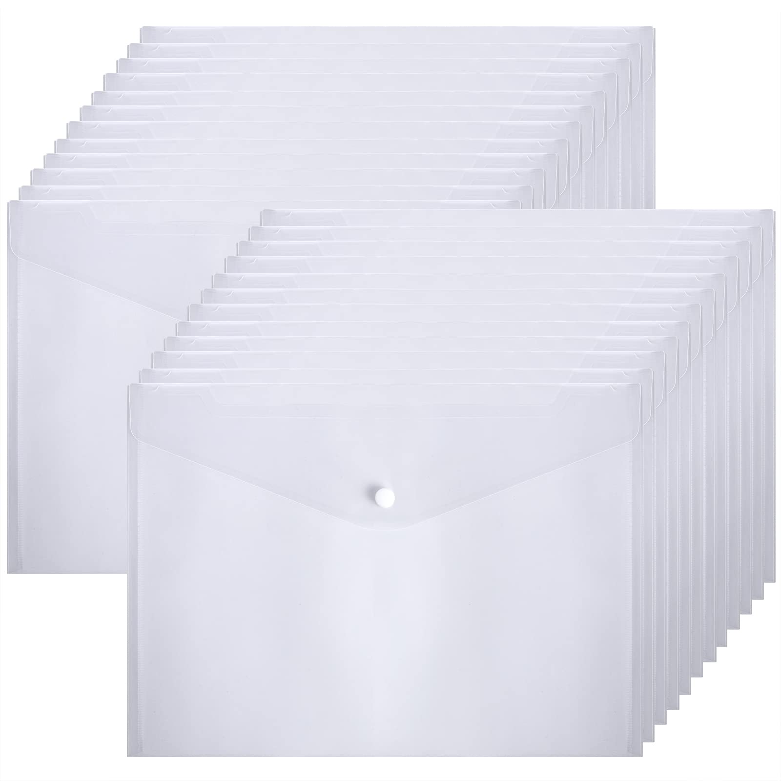 Clear Plastic Wallets 24Pcs - A4 File Document Paperwork Folder Popper Pocket Wallet with Button
