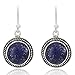 925 Sterling Silver Natural Blue Lapis Lazuri Gemstone Rope Edge Round Dangle Hook Earrings 1.2
