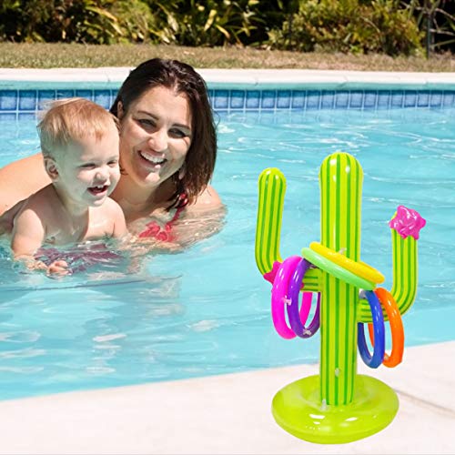 Poptrend Inflatable Ring Toss Game Pool Beach Party Toy Games with Air Pump.2 or More Players Interaction Lawn,Pool,Beach Party Games for Kids Adults (CactusToss Game, 1PK)