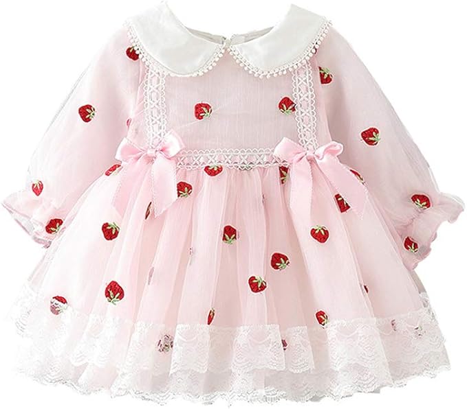 Amazon Co Jp ヘアバンド付き ワンピース 長袖 70 80 90 100 いちご柄 ベビードレス 服 ファッション小物