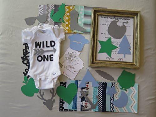 TRENDY Theme-Baby Shower DIY Onesie Making Kit- BOY THEME FABRICS- (25 Fabric Appliqués &amp; 8x10 Black Applique for Lettering)