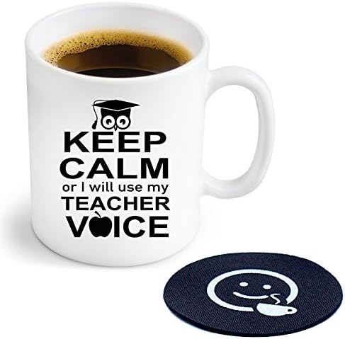 Keep Calm Teacher Coffee Mug and Coaster - 11 oz Ceramic Mug Ships in a White Gift Box