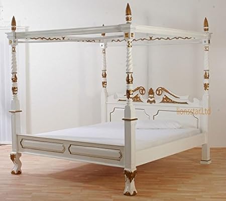 Four Poster Bed White 180 X 200 Cm Gold Amazon Co Uk Kitchen Home
