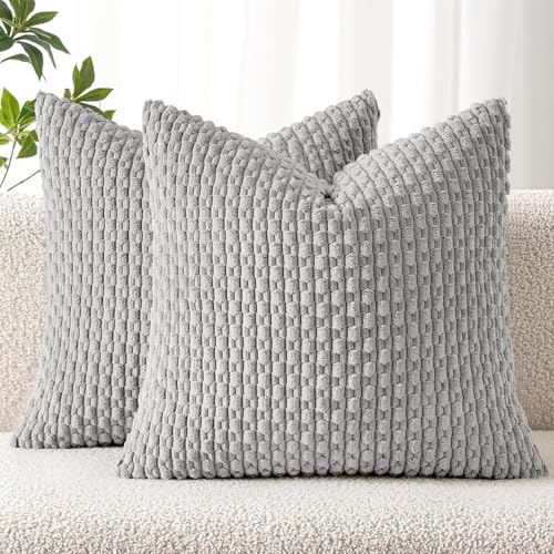 MIULEE Corduroy Pillow Cover 16x16 Light Grey