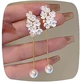 ANYILVTULI Pearl Drop Earrings Flowers Cluster Earrings for Women (Cluster Flower), 1