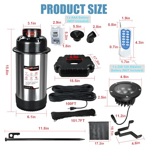 Goldlife Pond Fountain Aerator, F3 With 4 RGB Lights, 1HP 750W 110V Stainless Steel Floating Fountain With 100FT Power Cord Black Octagon Aerating Fountain Pump for Small Large Pond Lake Pool FishFarm