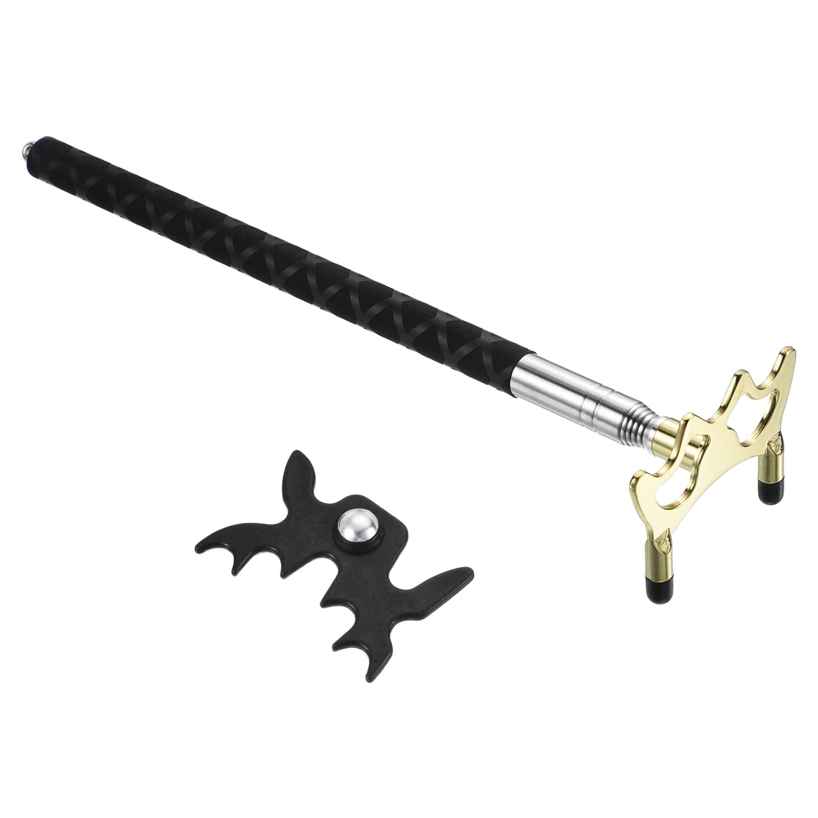 PATIKIL Retractable Billiards Cue Stick Bridge, Silicone Pool Cue Accessory with Removable Metal Low Bridge Head for Pool Table Competition, Gold/Black
