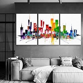 3 Plane Canvas Wall Art - Abstract City Oil Painting for Living Room - Modern Home Art Stretched and Framed Ready to Hang - 16"x24" x 3 Panels