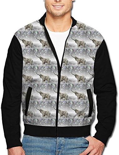 Roajgas Men's Balloon Dream Elephant Polyester Stand Collar Front Zip Jacket