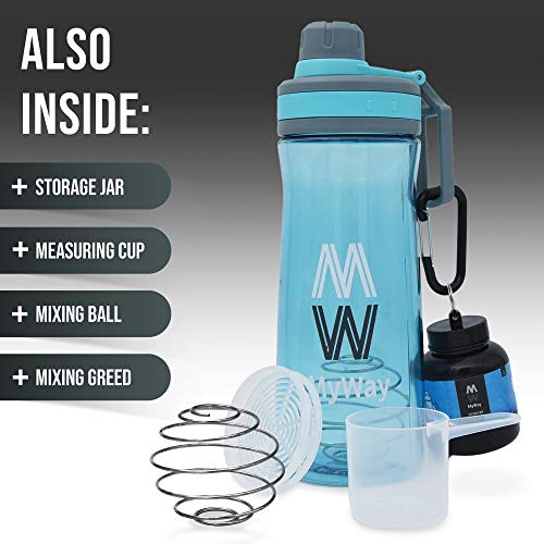 MY WAY Protein Shaker Bottle 27 Ounce Leak Proof Protein Blender with Mesh Filter Handle and