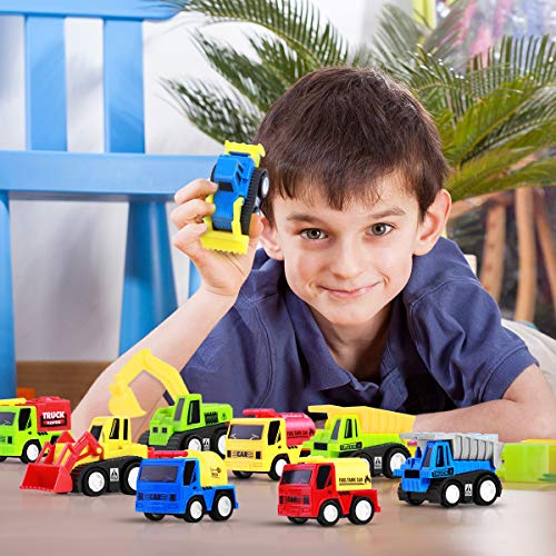 TOYMYTOY Pull Back Vehicles, 12-Pack Mini Construction Vehicles Race Car Toy Trucks for Kids Toddlers Boys Girls Pull Back and Go Car Toy Play Set