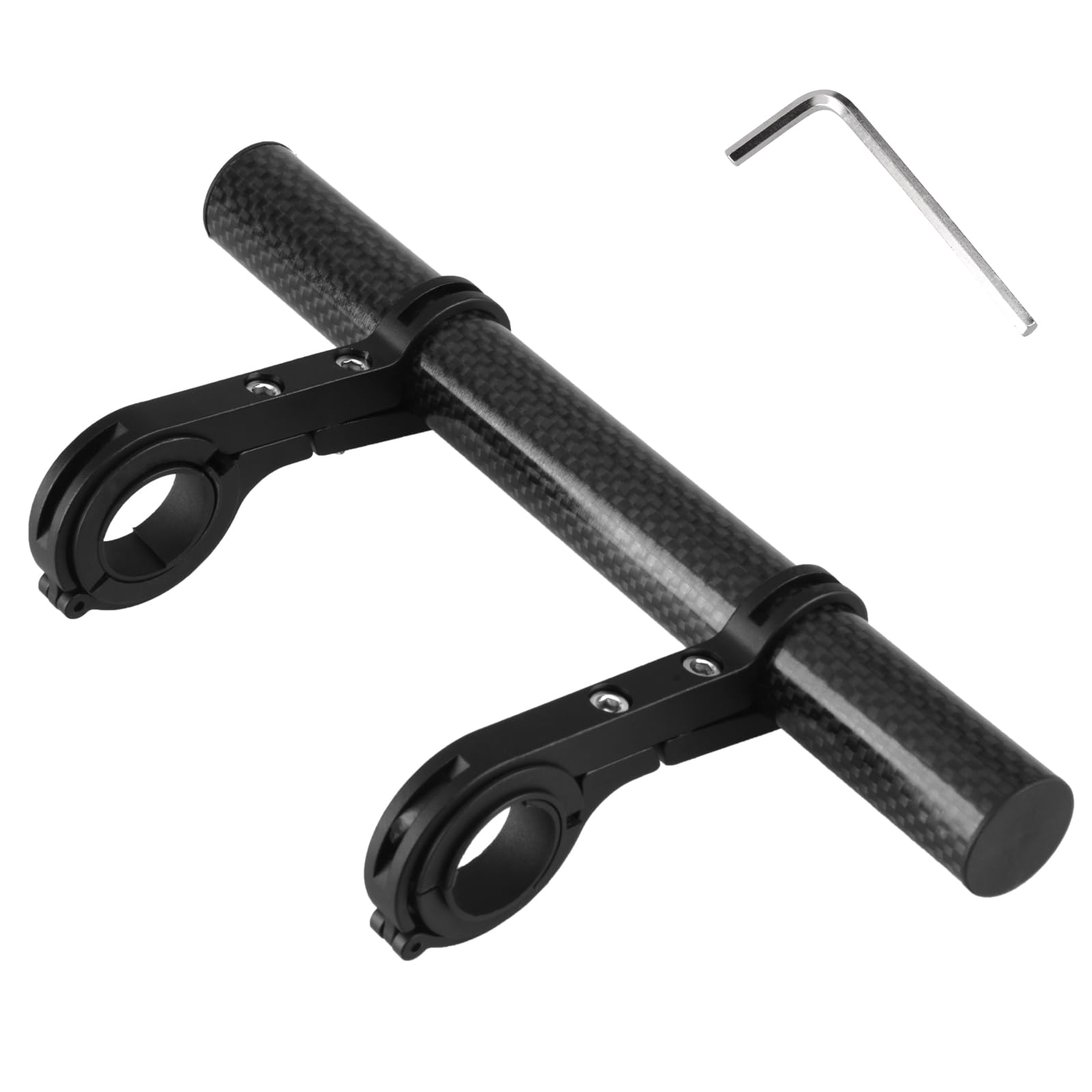 TRIWONDER Bike Handlebar Extender Bicycle Handlebar Extension Bracket Single Double Clamp for Bike Lights Lamp Speedometer GPS (Carbon Fiber Tube - Double clamp - 20cm)