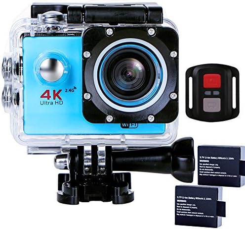 Sports Action Camera Ultra HD Waterproof DV Camcorder 4K WIFI Cam 1080P 170 Degree Wide Angle with Remote Blue
