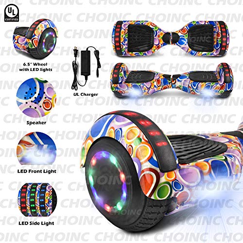 CHO Electric Smart Self Balancing Scooter Hoverboard Built-in Speaker LED Wheels Side Lights- UL2272 Certified (-Colorful Circle)