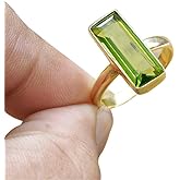 18K Gold Plated 925 Sterling Silver Ring For Womens Natural Peridot Ring Sterling Silver Minimalist Ring August Birthstone Bezel Set Gemstone Bar Ring