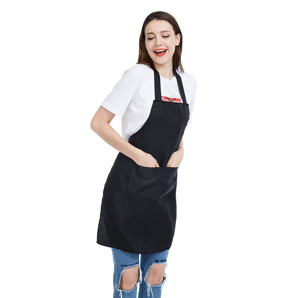 NOBONDO 12 Pack Bib Apron Unisex Black Apron Bulk with 2 Roomy
