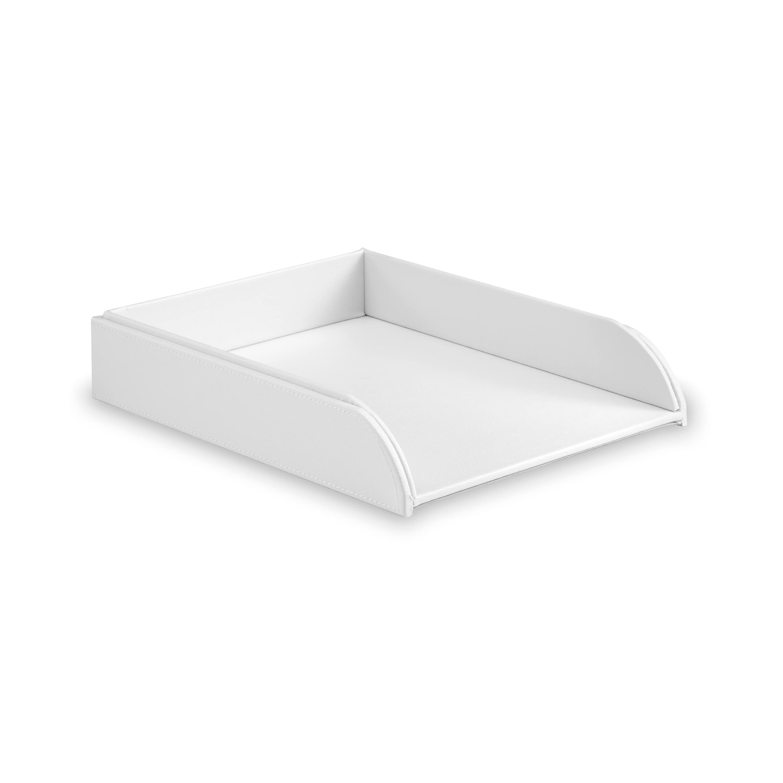 OSCO Faux Leather Letter Tray A4 – Stackable Desk Organiser Paper Sorter, Office Document Storage No Risers Required, White, Single, 6.3×24.5×33.0 cm