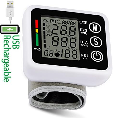 USB Rechargeable Blood Pressure Cuff Monitor Wrist BP Machine Dual User Mode With Heart Beat Detect, Automactic Measurement,Built In Battery (Black)