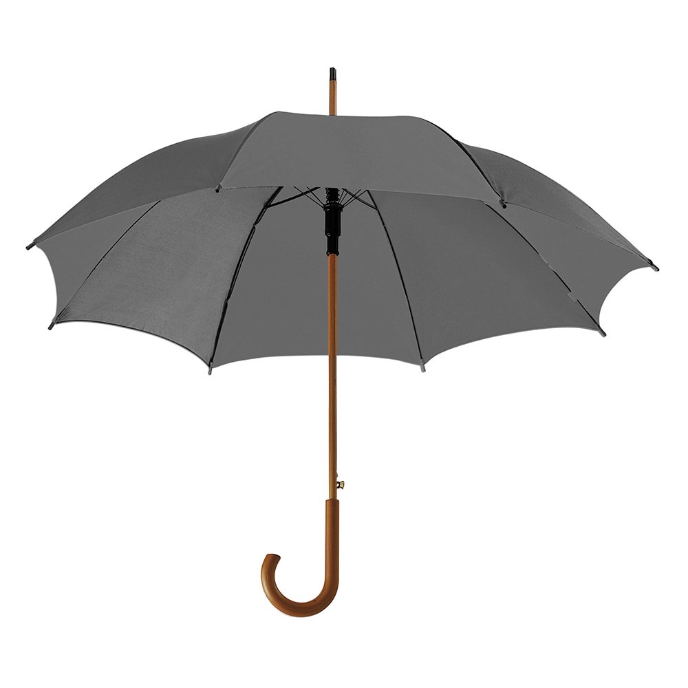 eBuyGB Automatic Opening Classic Wooden Crook Handle Large Umbrella Rainproof for Men and Women Umbrella Windproof Strong - Grey 41.5 Inch / 105cm Span 90cm Length