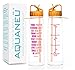 AQUANEÜ 30oz Motivational Inspirational Fitness Workout Sports Water Bottle with Time Marker | Measurements | Goal Marked Times Bottle for Measuring Your H2O Intake, BPA Free Non-Toxic (Think Orange)