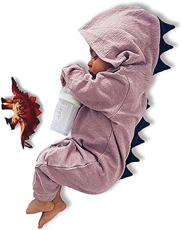 Vivostore Cotton Dinosaur Romper Hooded Jumpsuit 100% Cotton Bodysuit For Girl Boy Long Sleeve Hooded Baby Costumes Jumpsuit (Medium, Pink)