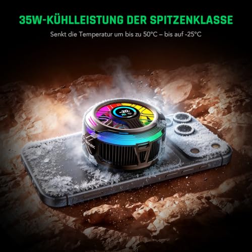 Black Shark Magnetic Phone Cooler 6 Pro – intelligentes Display, magnetischer Ring, adressierbare RGB-LEDs, App-gesteuerter Lüfter für iPhone MagSafe, Android & iPad – Gaming, Streaming & Fotografie