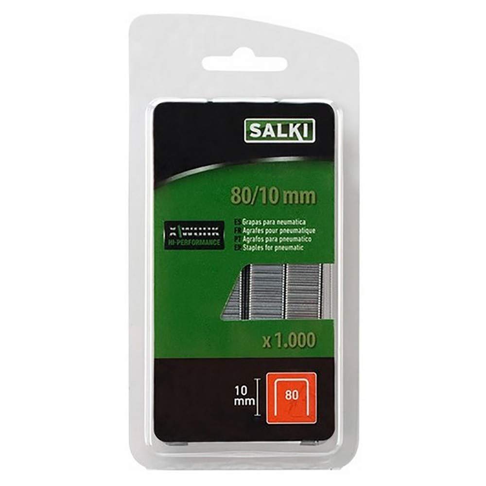 SALKI No. 80 Staples - Blister Pack of 1000, Wire Staples No. 80 with 10 mm Leg Length, Compatible with Pneumatic Staple Guns, Perfect for Upholstery Furniture