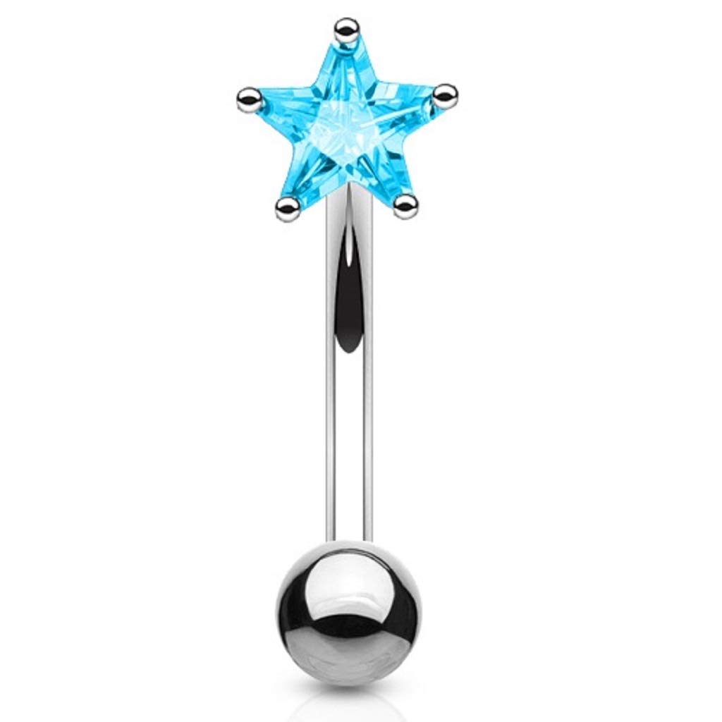 PiercedOff 316L Surgical Steel 1.2mm Curved Barbell with 3mm Aqua CZ Star - Bar Length 8mm