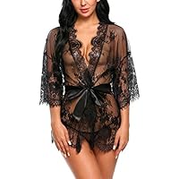 Avidlove Women's Lace Kimono Robe Babydoll Lingerie Mesh Nightgown