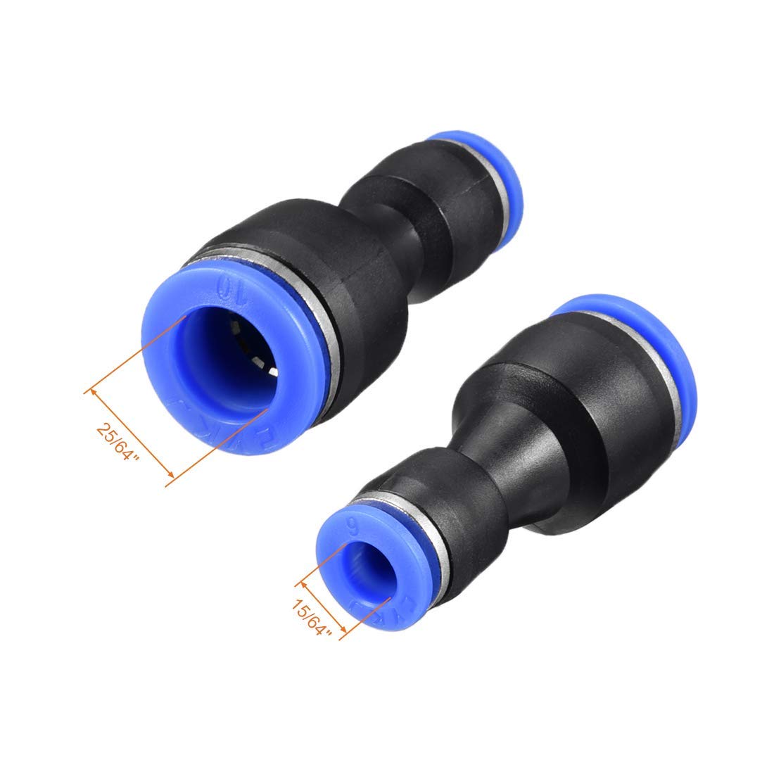 6mm OD Push Fit Lock Blue 10pcs Plastic Straight Union Push to Connect