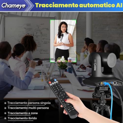 Chameye 4K PTZ Camera with NDI, AI-Automatic Tracking, 20X Optical Zoom (30x Hybrid Zoom), NDI HX Certified, HDMI/USB 3.0/LAN, for Church, Worship, Education, Conferences, Black (C420T)