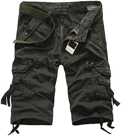 Yin Chen Mens Casual Slim Fit Cotton Solid Multi-Pocket Cargo Shorts