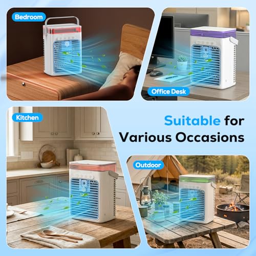 Portable Air Conditioner, 3-in-1 Evaporative Air Cooler with 3 Speeds & 2 Mist Modes, 1000ml Personal Mini AC Unit, USB Small Cooling Fan with RGB Night Light & Timer for Bedroom Office Car (Blue)