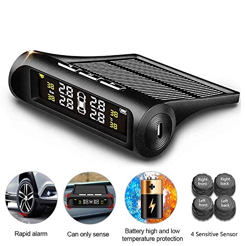Umiwe Car Tyre Pressure Gauge, Wireless Solar Energy TPMS Tyre Pressure Monitoring System with LCD Display & 4 Sensors - Digital Tyre Pressure Gauge with Real-time Detection Pressure & Temperature