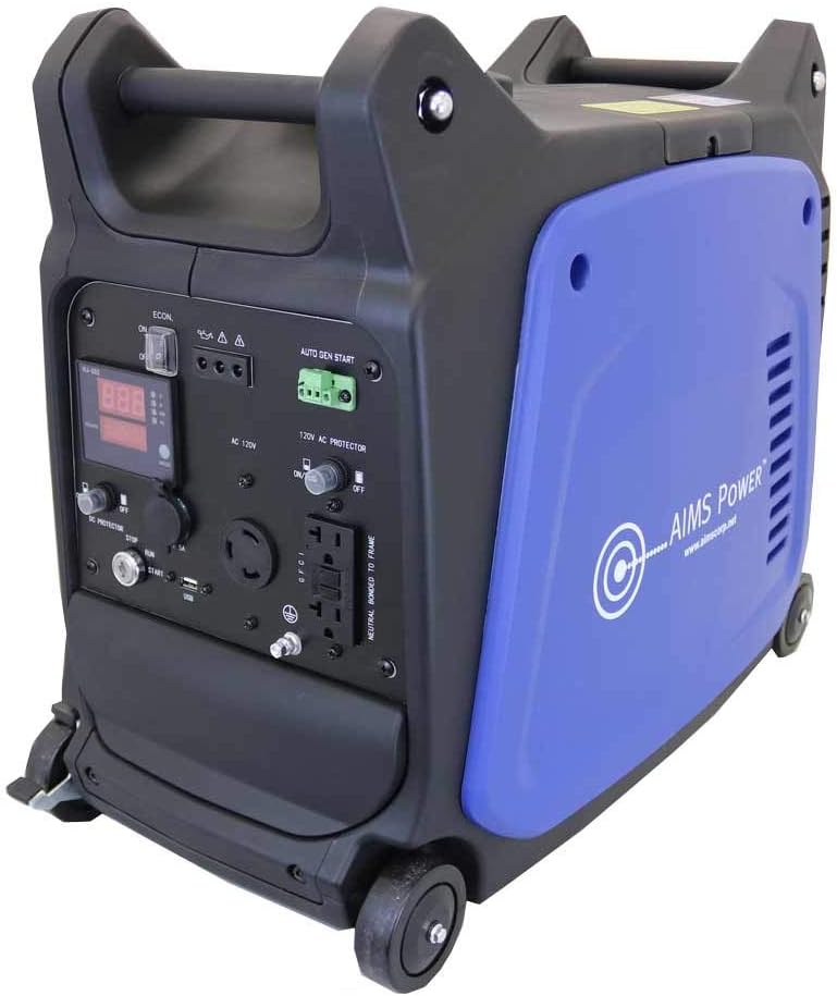 AIMS Power GEN3200W120V Portable 3200W Inverter Generator, 4 Stroke OHV 150cc 5500rpm Engine, 2800 Watt Rated Power, Recoil Starter, Electric Starter, Wheels with Brake System