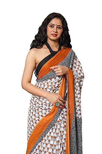 Hand Block Printed Cotton Mulmul Saree with unstitched Blouse (Jaipuri Print)